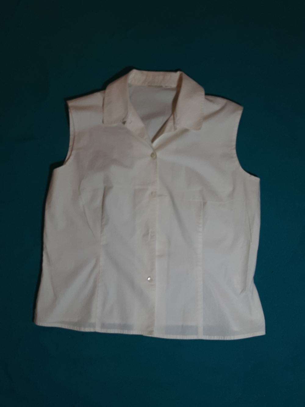 Crisp White Cotton Sleeveless Shirt